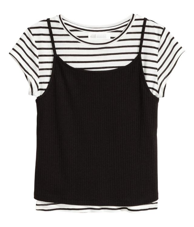 Подвійний топ H&M XS/S чорний + білий -0879